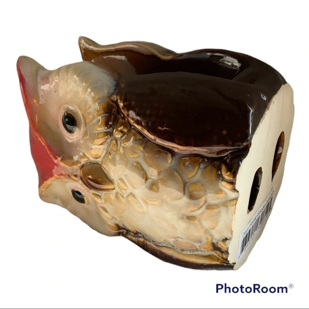 Owl Napkin Holder Hand Painted Glazed Ceramic Rustic Fall Autumn Colors